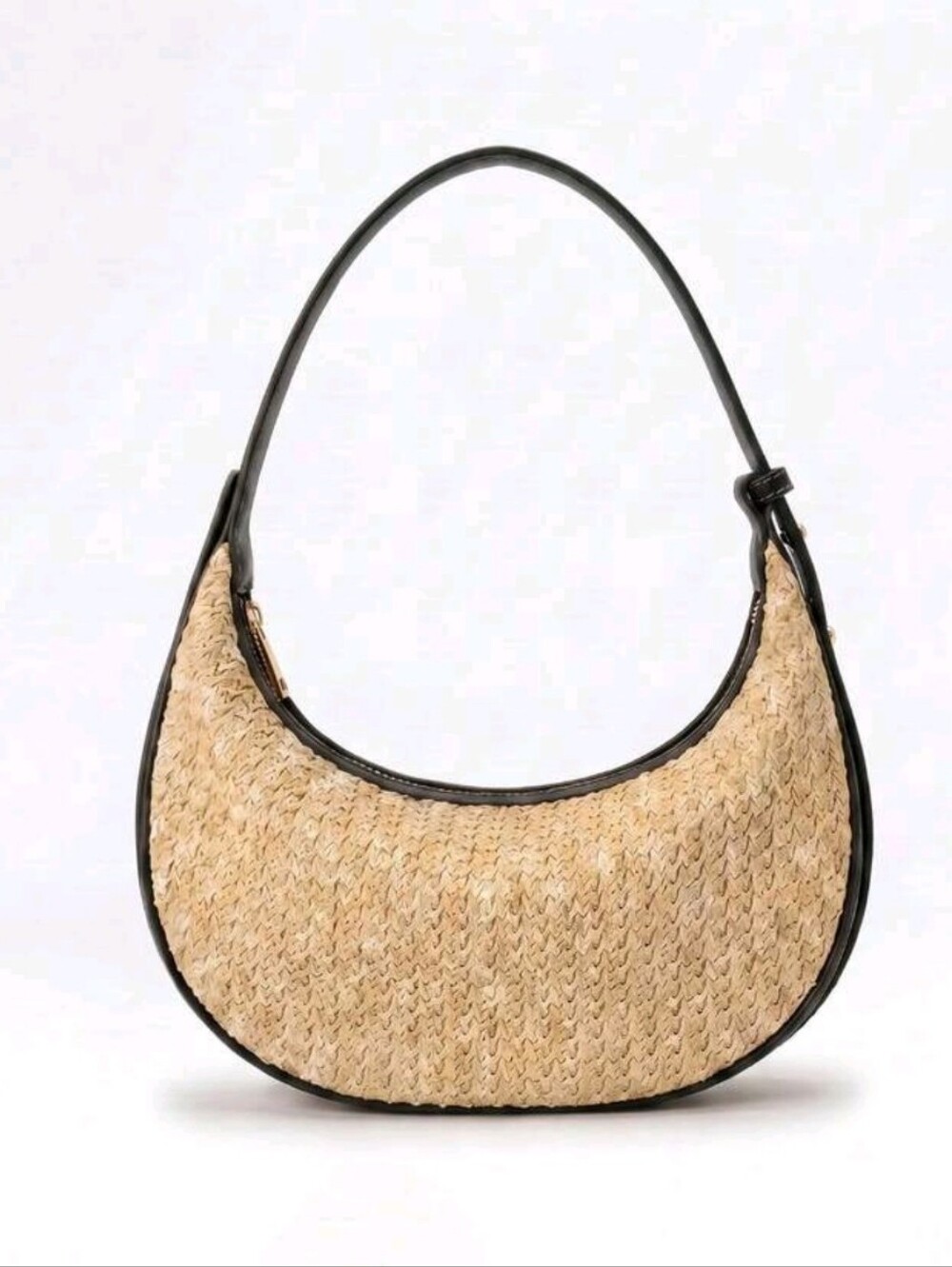 Woven Crescent Shoulder Bag in Natural and Black - Picture 2 of 7